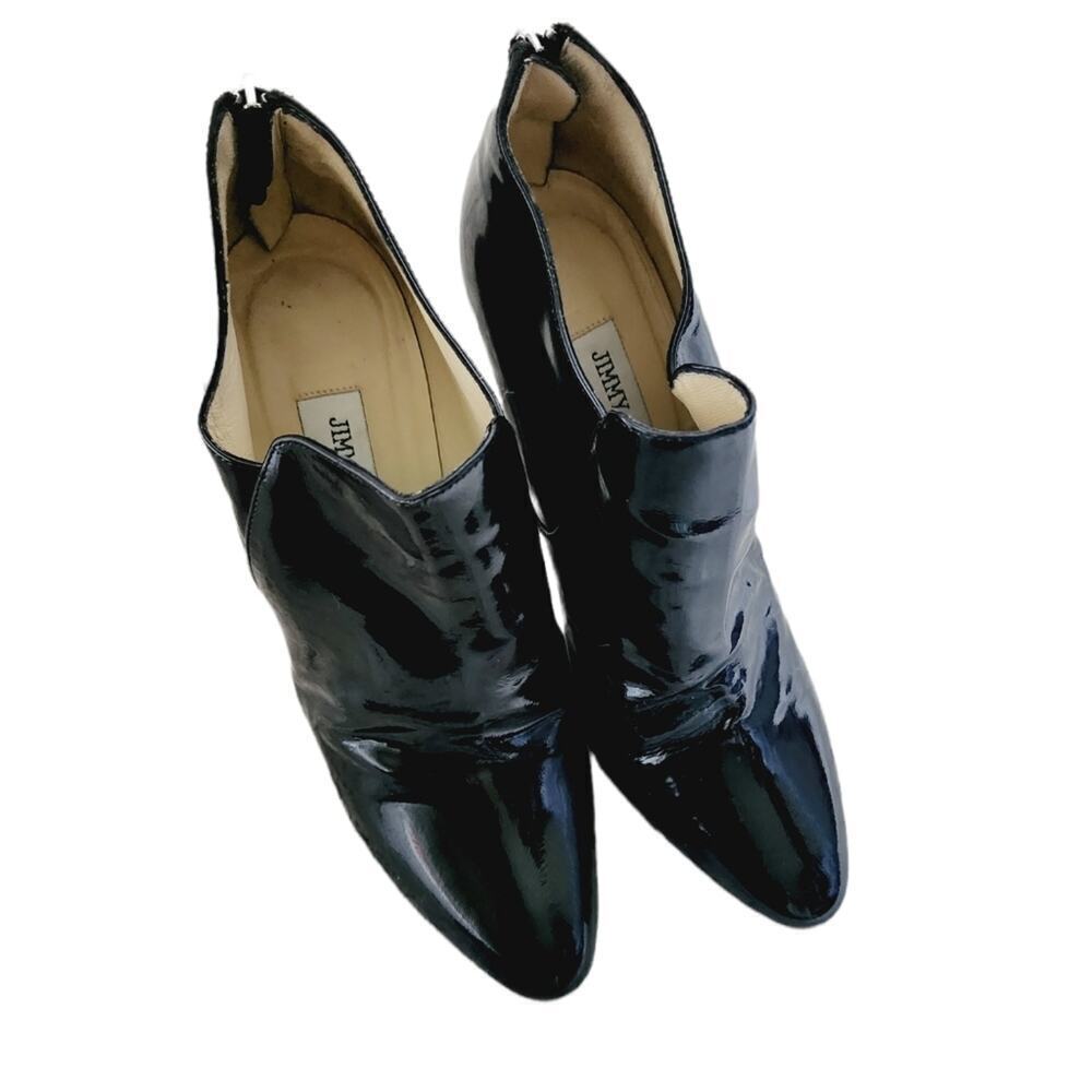 JIMMY CHOO ZIP BACK PATENT LEATHER HEELED BOOTIES SIZE 39 (9)